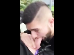 Sexy  pig sucking cock outdoors
